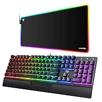 Mechanical Gaming Keyboard with RGB Gaming Mouse Pad, Full Outemu Blue Switches LED Backlit Keyboard, 12 Lighting Modes, 31.5×15.75×0.2 in Large RGB Mouse Pad for Gamer/Esports Pros/Office