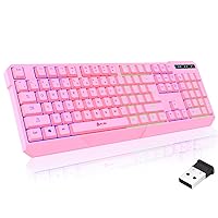 Klim Chroma Wireless Gaming Keyboard RGB - Rechargeable Battery - Quick and Quiet Typing - Water Resistant Backlit for PC PS5 PS4 Xbox One Mac - Pink (Renewed)