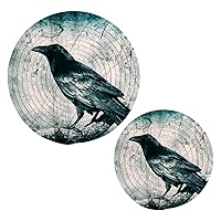Halloween Raven Moon Trivets for Hot Dishes Pot Holders Set of 2 Pieces Hot Pads for Kitchen Cotton Round Trivets for Hot Pots and Pans Placemats Set for Kitchen Countertops Farmhouse