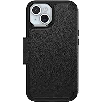 OtterBox iPhone 15 (Only) Strada Folio Series Case - SHADOW (Black), card holder, snaps to MagSafe, genuine leather, pocket-friendly, folio case (ships in polybag)