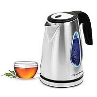 Elite Gourmet EKT-1271# Ultimate 1.7 Liter Electric Kettle – Stainless Steel Design & Cordless 360° Base, Stylish Blue LED Interior, Handy Auto Shut-Off Function – Quickly Boil Water For Tea & More