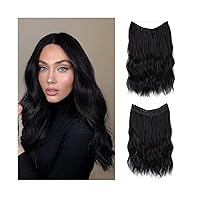 Black Hair Extensions,Synthetic Wigs Long Wavy Fish Line Hair Extensions Invisible With Clips (Color : 1B, Size : 16INCH)