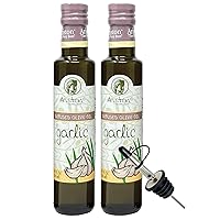Garlic Infused Olive Oil Bundle with - (2) 8.45oz Bottles of Ariston Specialties Infused Garlic Olive Oil and (1) Wyked Yummy Stainless Steel Pour Spout