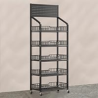 Commercial Supermarket Shelf Display Rack 4 5 Tier, Floor-Standing Snacks/Medicine Organizer Stand with Wheels, Portable Chip Holder for Pantry Kitchen Office (Color : Black, Size : 5 Tier)