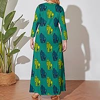 Gorilla Women Plus Size Maxi Dress Long Sleeve Casual Printed