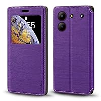 for ZTE Blade A54 4G Case, Wood Grain Leather Case with Card Holder and Window, Magnetic Flip Cover for ZTE Blade A54 4G (6.6”) Purple