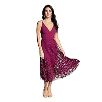 Dress the Population Women's Darleen Sleeveless Plunging Neckline Fit and Flare Midi Dress