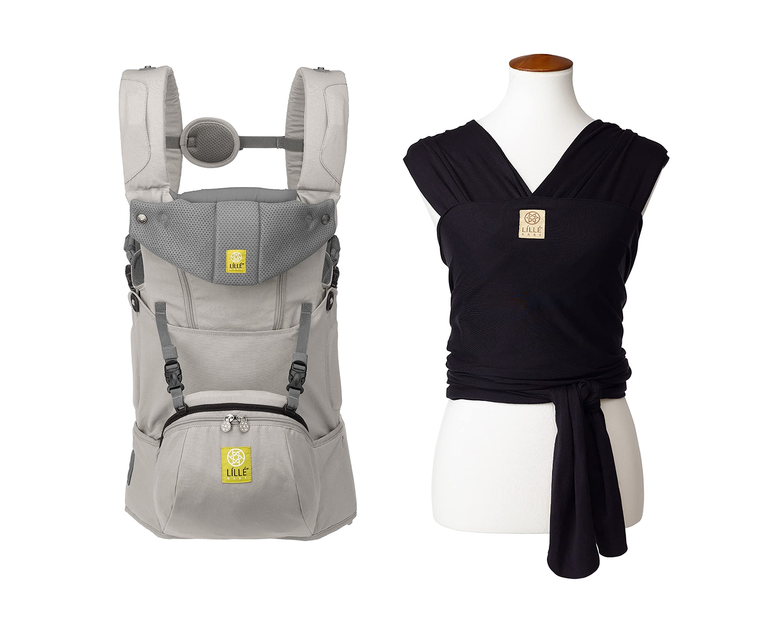 LÍLLÉbaby SeatMe Hip Seat All Seasons Ergonomic 6-in-1 Baby Carrier Newborn to Toddler - with Lumbar Support and Dragonfly Wrap Ergonomic Baby Wrap Carrier Bundle for Newborns & Infants