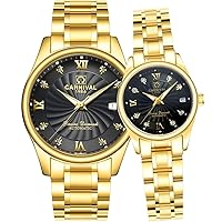Carnival Mechanical Couple Watches Men and Women His or Hers Gift Set of 2 (All Gold Black)