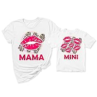 TEEAMORE Mama & Mini Valentines Day Mom and Me Leopard Design T-Shirt