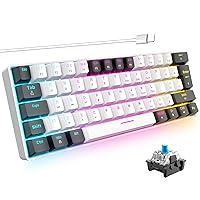 ZIYOU LANG 60% Gaming Mechanical Keyboard,RGB Backlit,61keys TKL Compact UK Layout,Mini Wired Keyboard,Blue Switch,Lightweight Portable,Anti-Ghosting for Mac PC Laptop PS4 XBox Gamer (White & Black)