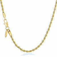 LIFETIME JEWELRY 2mm Gold Rope Chain for Men & Women 24k Real Gold Plated Diamond Cut Gold Necklace for Women & Necklace for Men 14 to 36 Inch | Gold | White Gold