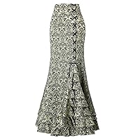 Womens Fishtail Cocktail Skirts Split Ruffle Hem Maxi Skirt Floor Length Vintage Party Evening Skirts Lace Up Formal Skirt