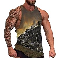 Retro Steam Train Men's Workout Tank Top Casual Sleeveless T-Shirt Tees Soft Gym Vest for Indoor Outdoor S
