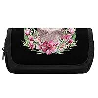 Baby Sloth with Flowers High Capacity Pencil Pen Case Double Layer Pencil Bag Cute Storage Pouch