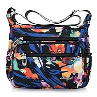 Womens Nylon Crossbody Bag With Flowers Shoulder Messenger Bags Wallet Multicolor (black 10)