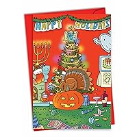 NobleWorks - Christmas Card with Envelope (4.63 x 6.75 Inch) - Cartoon Xmas Notecard Winter Holiday Card for Kids, Adults - All of Them 5758