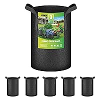 iPower 3 Gallon Heavy Duty Thickened Aeration Grow Bags Nonwoven Fabric Pots with Strap Handles Container for Gardening, 5-Pack Black