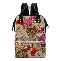 Mexican Sugar Skull Flowers Durable Travel Laptop Hiking Backpack Waterproof Fashion Print Bag for Work Park Black-Style