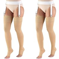 Truform Compression 20-30 mmHg Thigh High Open Toe Stockings Beige, X-Large, 2 Count (0866-XL 2PK)