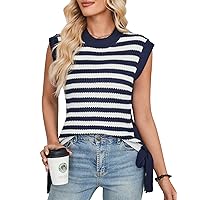 GRACE KARIN Womens Cap Sleeve Sweater Vest Crew Neck Striped Tank Top Lightweight Knit Ribbed Casual Summer Shirts