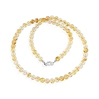 Necklace for Women Natural Smooth Round Gemstone Handmade 925 Silver Choker Jewelry for Her - 50 CM