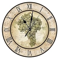 Grape Wine Wooden Clock Retro Wine Theme Numeral Clocks 10inch Silent Non-Ticking Battery Operated Wood Clock Decorative for Office Kitchen Living Room Bedroom Bathroom