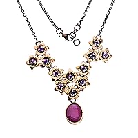 African Ruby & Purple Gemstone 925 Sterling Silver Necklace Black Rhodium Rose Gold Plated Awesome Designer Jewellery For Women