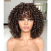 Annivia Curly Afro Wig with Bangs Short Kinky Curly Wigs for Black Women Synthetic Fiber Soft Hair Short Curly Afro Wig (Dark Brown)