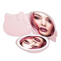 Impressions Vanity Hello Kitty Kawaii Compact Mirror with Touch Sensor Switch for Adjustable Brightness, Lighted Makeup Mirror with LED Lights and 2X Magnifying Mirror (Matte Pink)