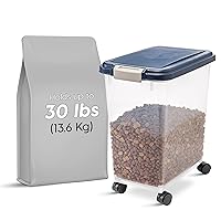 IRIS USA 30 Lbs / 33 Qt WeatherPro Airtight Pet Food Storage Container with Attachable Casters, For Dog Cat Bird and Other Pet Food Storage Bin, Keep Fresh, Translucent Body, Easy Mobility, Navy