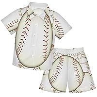 visesunny Toddler Boys 2 Piece Outfit Button Down Shirt and Short Sets Baseball Ball Boy Summer Outfits