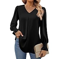 Shirts for Women,Womens Casual Solid V Neck Lantern Sleeve Blouse Loose Fit Long Sleeve Tunic Tee Fall Going Out Top