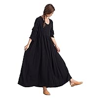 Women's Linen Cotton Loose Dress Casual Caftan Large Clothing a16
