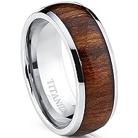Metal Masters Men's Titanium Ring Wedding Band, Engagement Ring with Real Wood Inlay, 8mm Comfort Fit Sizes 6 to 13