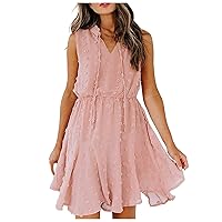 Chiffon Dresses for Women, Fashion Women's Casual V Neck High Waist Sleeveless Short, S XXL