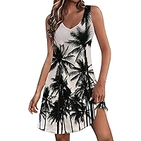 Women's Cute Summer Dress 2024 Trendy Boho Floral Print Crew Neck Sleeveless Sundress with Pockets, S-3XL