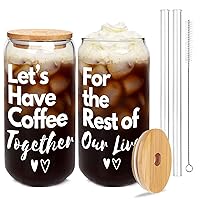 Gifts for Couples - Unique Engagement Wedding Gift for Her Him, Bridal Shower Gifts for Women Men, Anniversary for Her, 18oz Glass Cups with Lids and Straws, Lets Have Coffee Together
