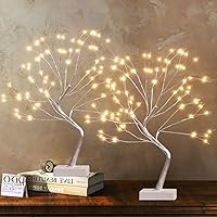 EAMBRITE Fairy Light Spirit Tree Lamp 108 Led Lighted Birch Tree, 8 Modes Artificial Christmas Tree, USB& Battery Tabletop Bonsai Tree for Home Bedroom Table Desktop Indoor Decorations (2Pack, Sliver)