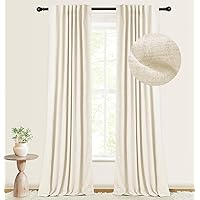 INOVADAY 100% Blackout Curtains 84 Inches Long 2 Panels Set Linen Blackout Curtains for Bedroom, Back Tab/Rod Pocket Room Darkening Curtains for Bedroom Nursery - Light Cream, W50 X L84
