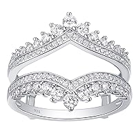 Newshe Cubic Zirconia Wedding Bands for Women Crown Double Ring Enhancer for Engagement Rings 925 Sterling Silver Size 5-10