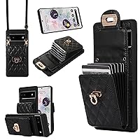 XYX Wallet Case for Google Pixel 6a, Crossbody Strap PU Leather Accordion Organizer Card Holder Protective Case with Adjustable Lanyard for Pixel 6a, Black