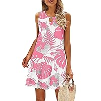 Women's Beach Dresses 2024 Vacation Casual Summer Printed Tank Sleeveless Dress Hollow Out Loose Dress, S-2XL