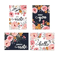 Watercolor Blue And Pink Floral Greeting Cards / 24 All Occasion Cards With White Envelopes / 4 Bright Floral Designs / 3 1/2