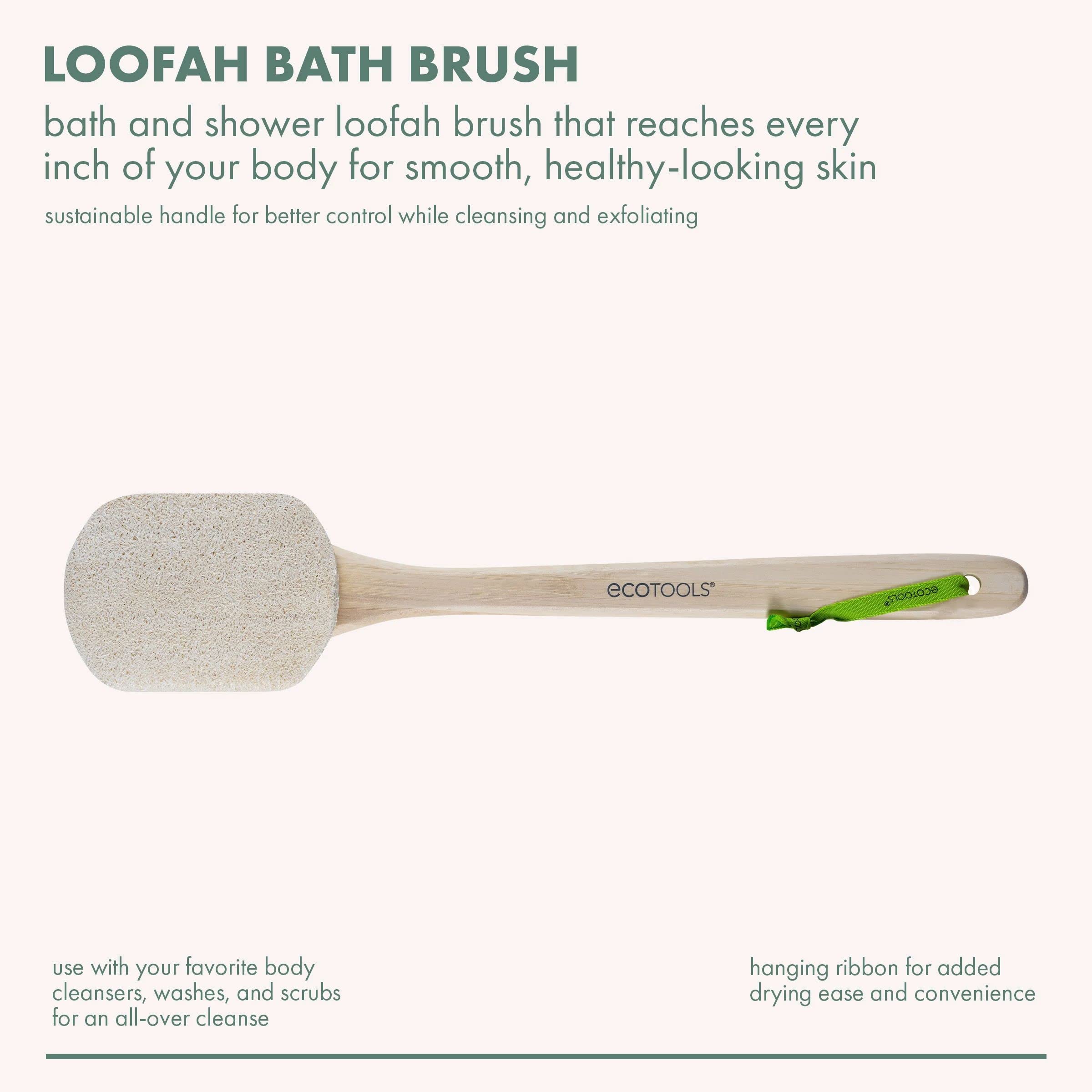 EcoTools Loofah Bath Brush, Shower Brush with Ergonomic Handle, Cleans Hard to Reach Areas, Eco-Friendly Bath Sponge, Gentle Cleansing & Exfoliating, Vegan & Cruelty-Free, 2 Count