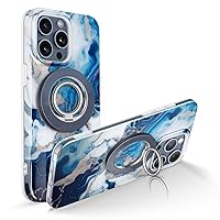 GVIEWIN Bundle - Compatible with iPhone 15 Pro Max Case (Ice Sheets/Blue) + Magnetic Phone Ring Holder (Dark Blue)