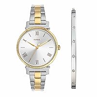 Fossil Women's Daisy Quartz Stainless Steel Three-Hand Watch and Bracelet Gift Set, Color: Gold/Silver (Model: ES5249SET)