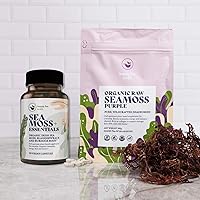 Organic Purple Sea Moss, Make Your own Fruit seamoss Gel & Organic Irish Sea Moss & Essentials Capsules Combo, Full Spectrum bladderwrack & Burdock Root, Health & Wellness Supplement