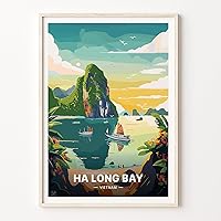 Ha Long Bay Sunset Poster, Vietnam Travel Art, Hanoi Landscape Wall Decor, Unique Wedding Gift Idea