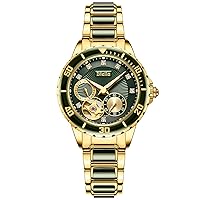 Diella Automatic Mechanical Luxury Skeleton Watches for Men & Women with Jade & Stainless Steel Strap Waterproof Self Winding Japanese Movement,Sapphire Glass Mirror (Model:AD6025)
